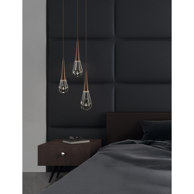 Ethereal Raindrop 3-Light LED Cluster Pendant in Gilded Brass