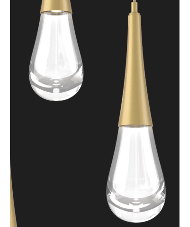 Ethereal Raindrop 3-Light LED Cluster Pendant in Gilded Brass