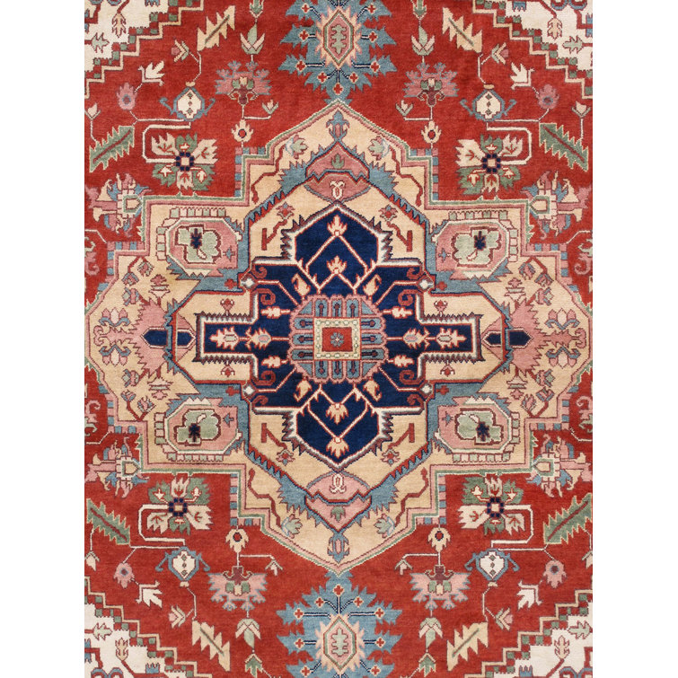 Rust and Cream Hand-knotted Wool Oriental Rug, 5' x 7'