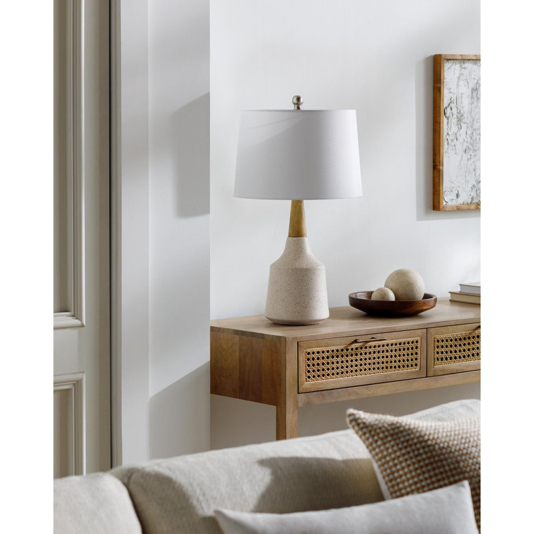 White Ceramic and Linen Modern Table Lamp