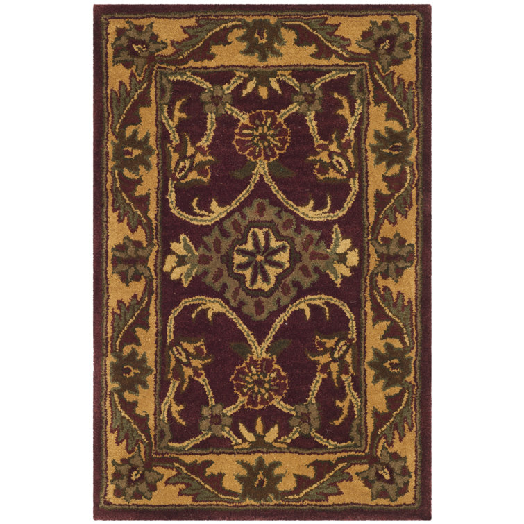 Handmade Round Burgundy and Gold Wool Area Rug