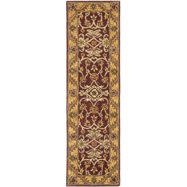 Handmade Round Burgundy and Gold Wool Area Rug