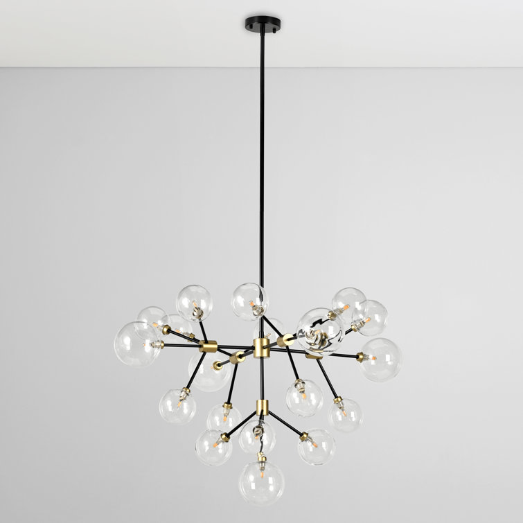 Black and Gold 20-Light Sputnik Chandelier with Glass Shades