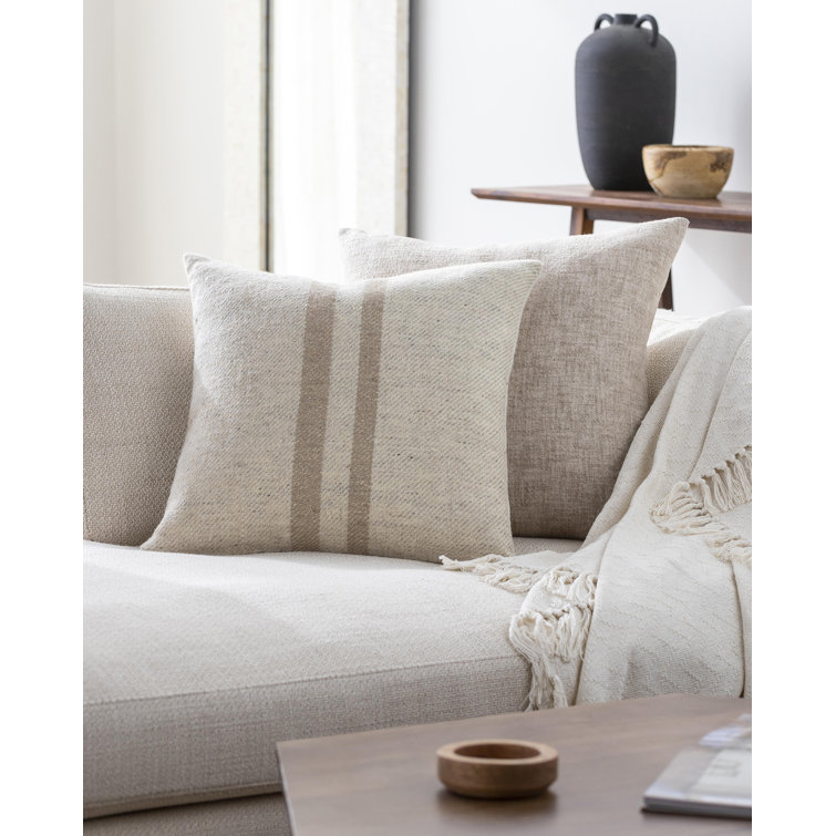 Brett 22" Off-White and Light Brown Wool Blend Pillow