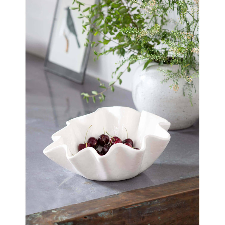 Ruffle Edge Large Ceramic Bowl in Creamy White