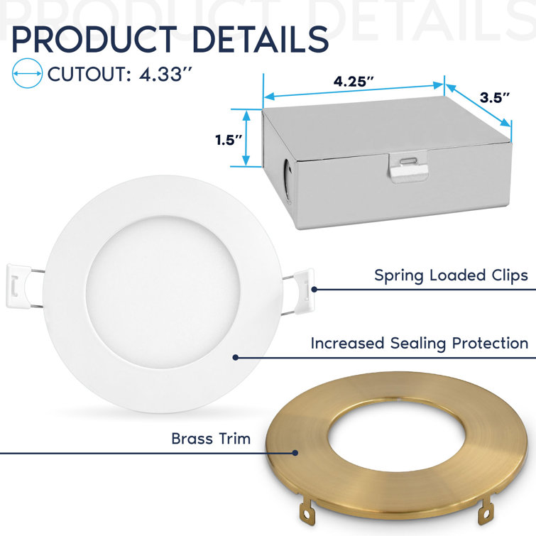 4'' Brass Trim Ultra Thin LED Recessed Lighting Kit