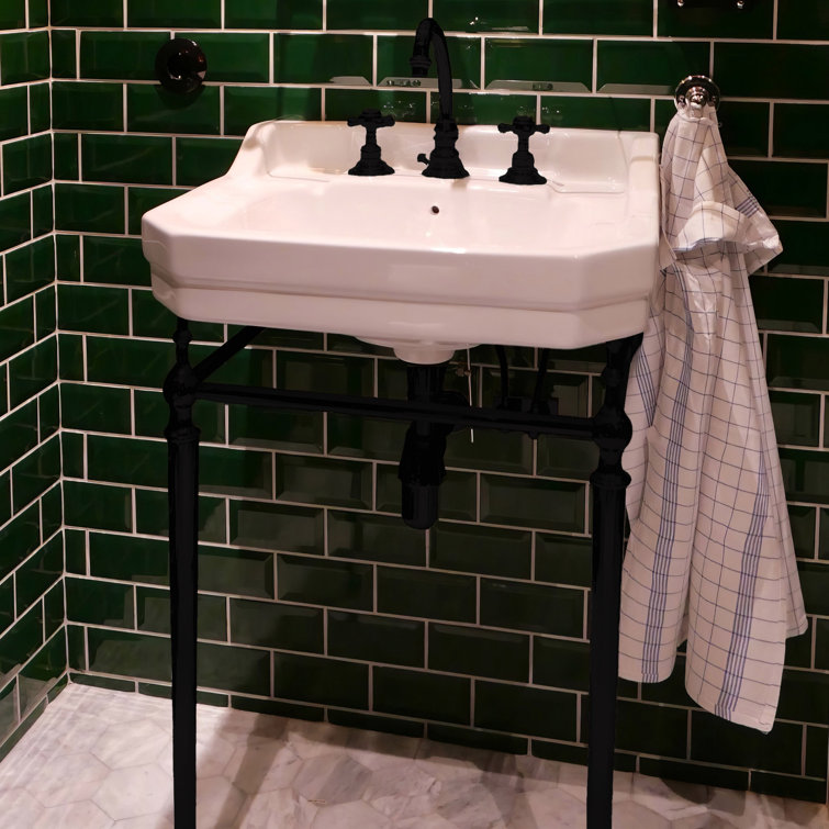 White Ceramic Wall-Mount Console with Matte Black Legs