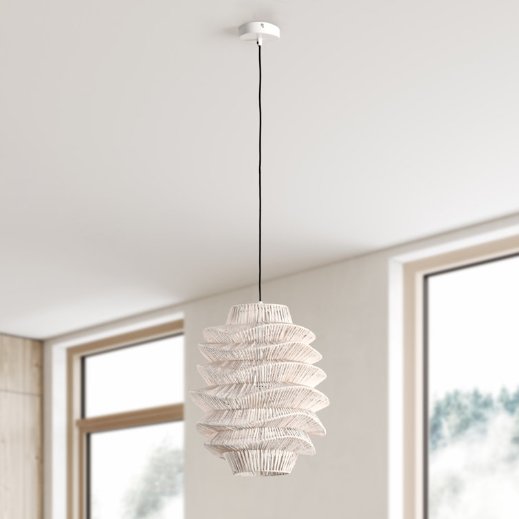 Barlow 16" White Rattan and Iron Handcrafted Pendant Light