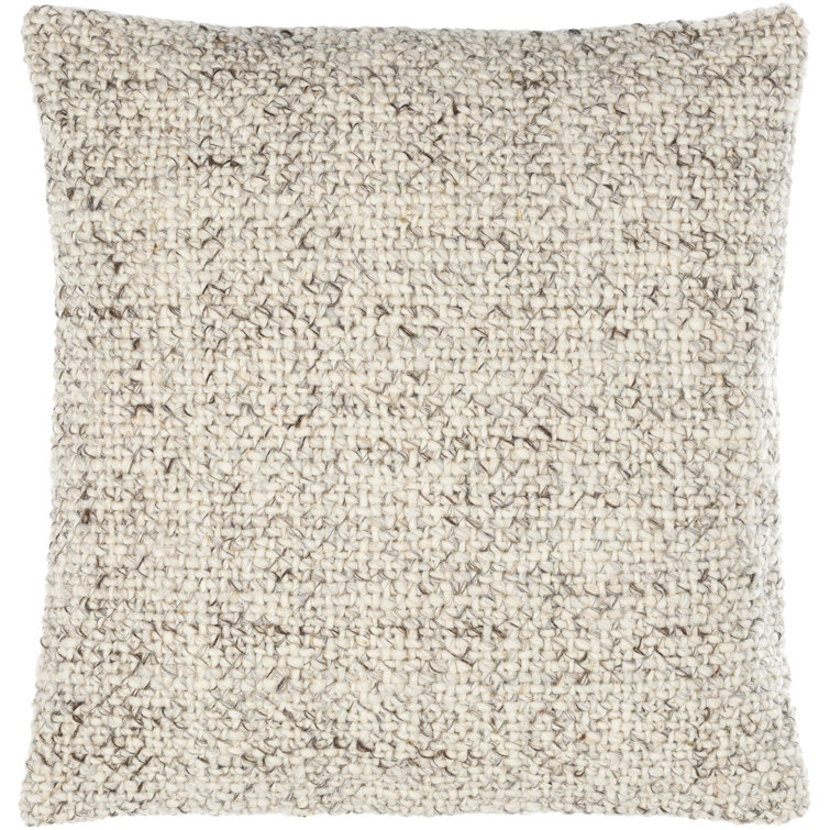 Antique White Textured Wool Square Throw Pillow