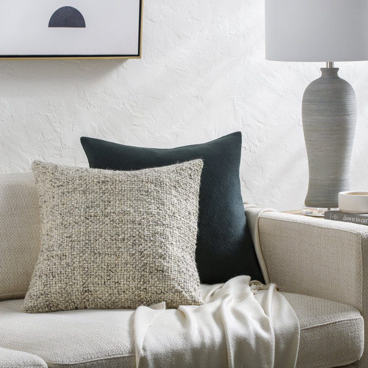 Antique White Textured Wool Square Throw Pillow