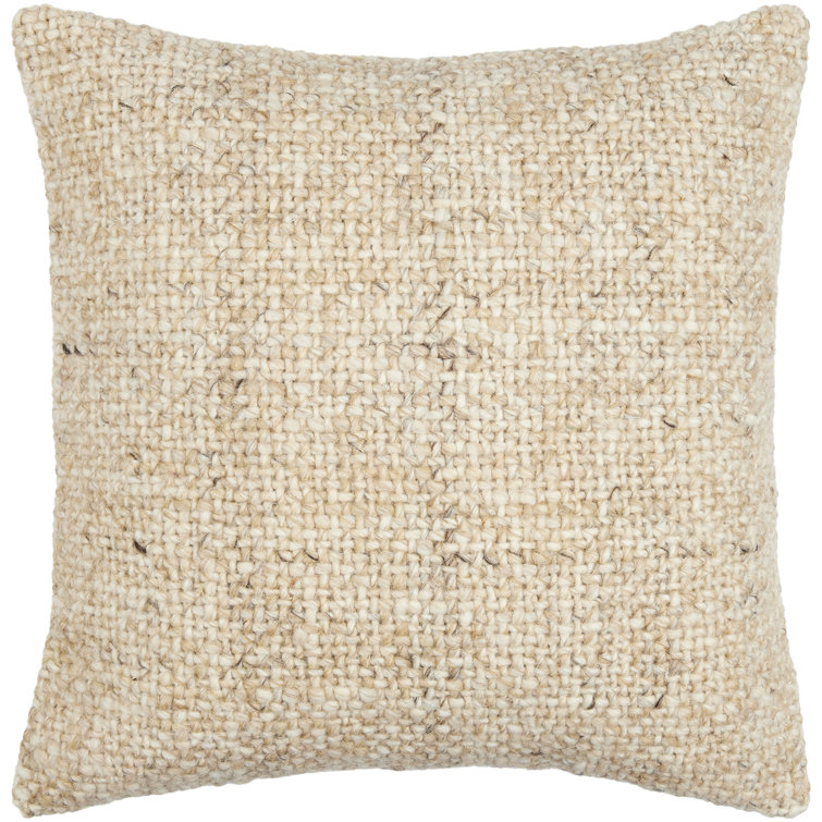 Beige Textured Square Polyester Throw Pillow 22"