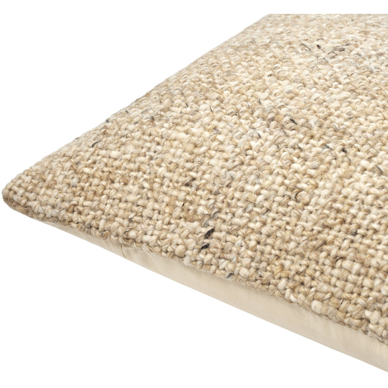 Beige Textured Square Polyester Throw Pillow 22"
