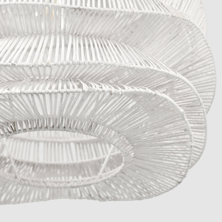 White Rattan Woven Pendant Light with Iron Accent