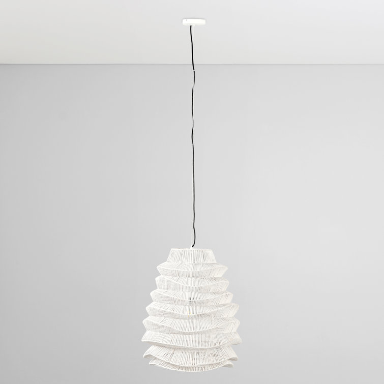 White Rattan Woven Pendant Light with Iron Accent