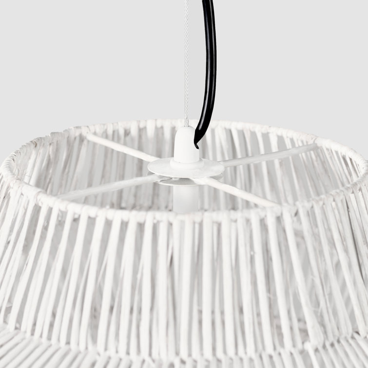 White Rattan Woven Pendant Light with Iron Accent