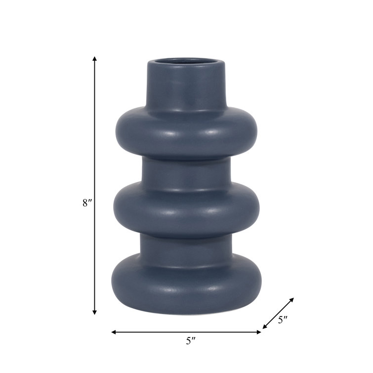 8'' Navy Blue Ribbed Ceramic Table Vase