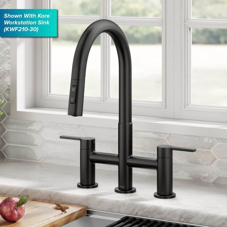 Matte Black Brass Kitchen Faucet with Pull-Down Sprayhead