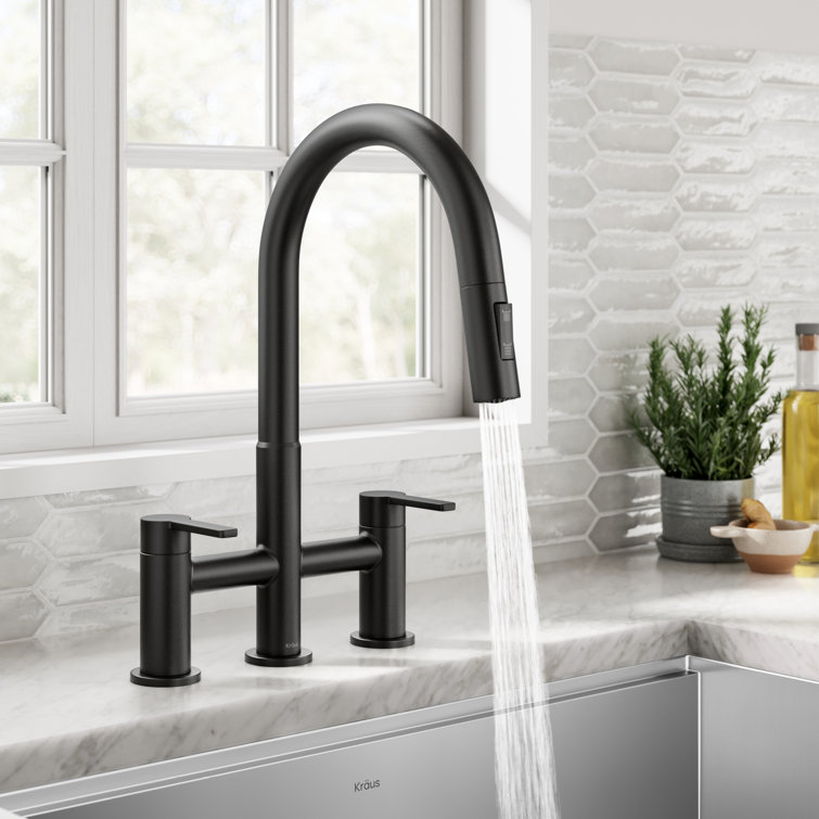 Matte Black Brass Kitchen Faucet with Pull-Down Sprayhead