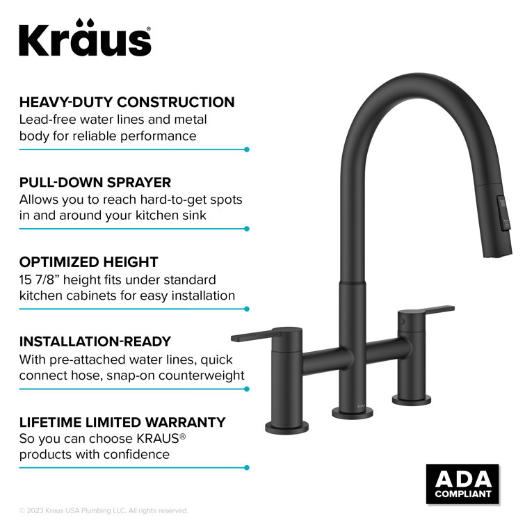 Matte Black Brass Kitchen Faucet with Pull-Down Sprayhead