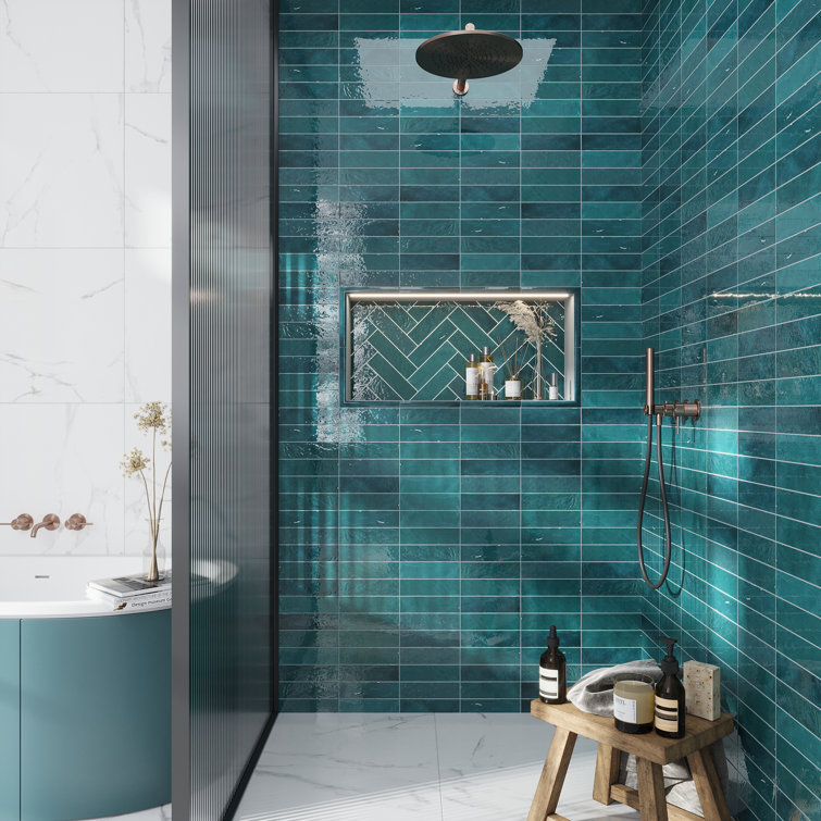 Duchess Glossy Green Ceramic Subway Wall Tile, 2.5 x 8 inches