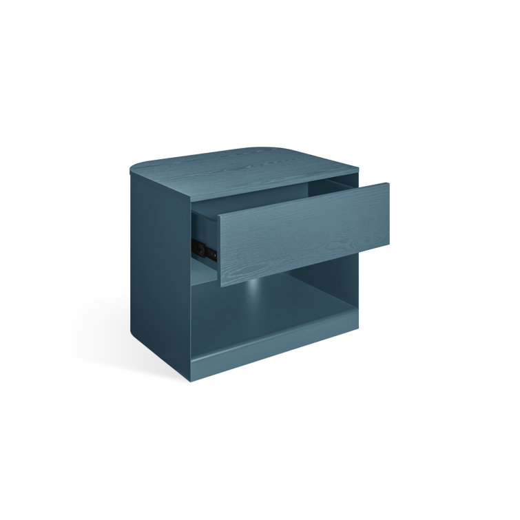 Space Blue Metal and Wood Nightstand