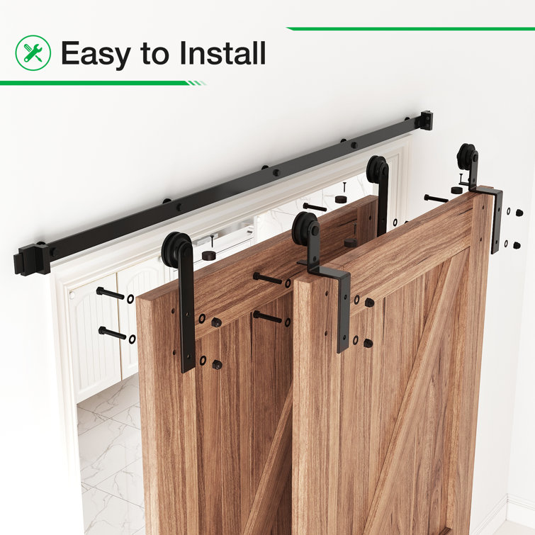 Matte Black Heavy Duty Steel Sliding Barn Door Hardware Kit