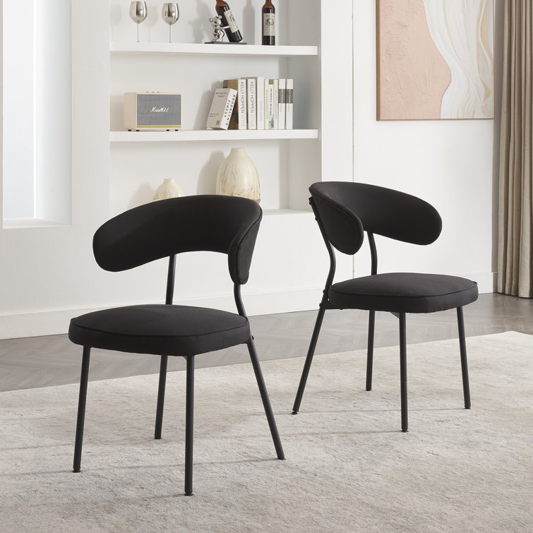 Black Metal Upholstered Mid-Century Modern Side Chair Set