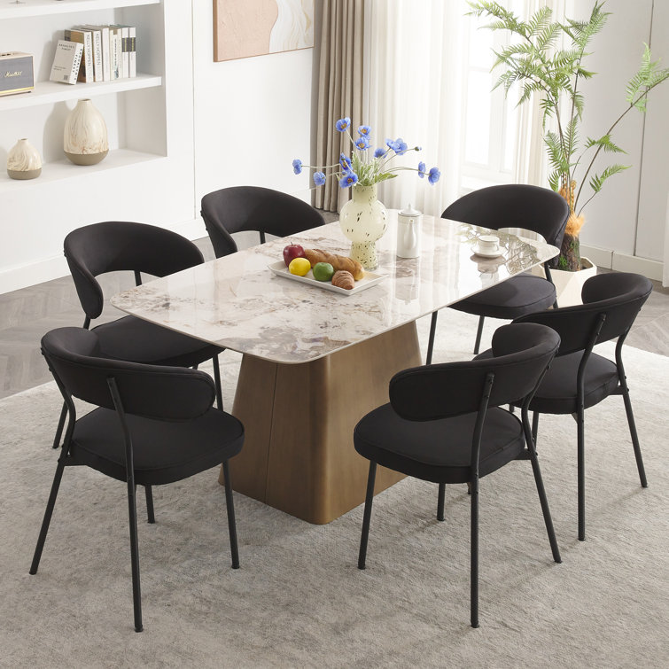 Black Metal Upholstered Mid-Century Modern Side Chair Set