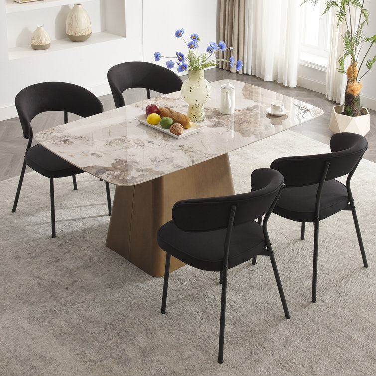 Black Metal Upholstered Mid-Century Modern Side Chair Set