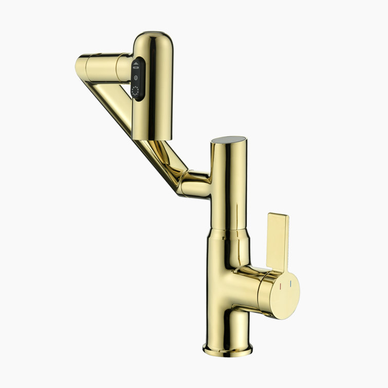 Gold Rotatable Single Hole Bathroom Faucet with Temperature Display