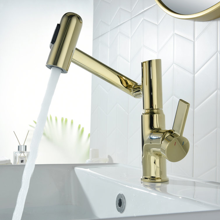 Gold Rotatable Single Hole Bathroom Faucet with Temperature Display