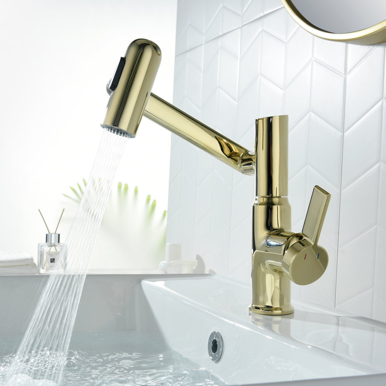 Gold Rotatable Single Hole Bathroom Faucet with Temperature Display