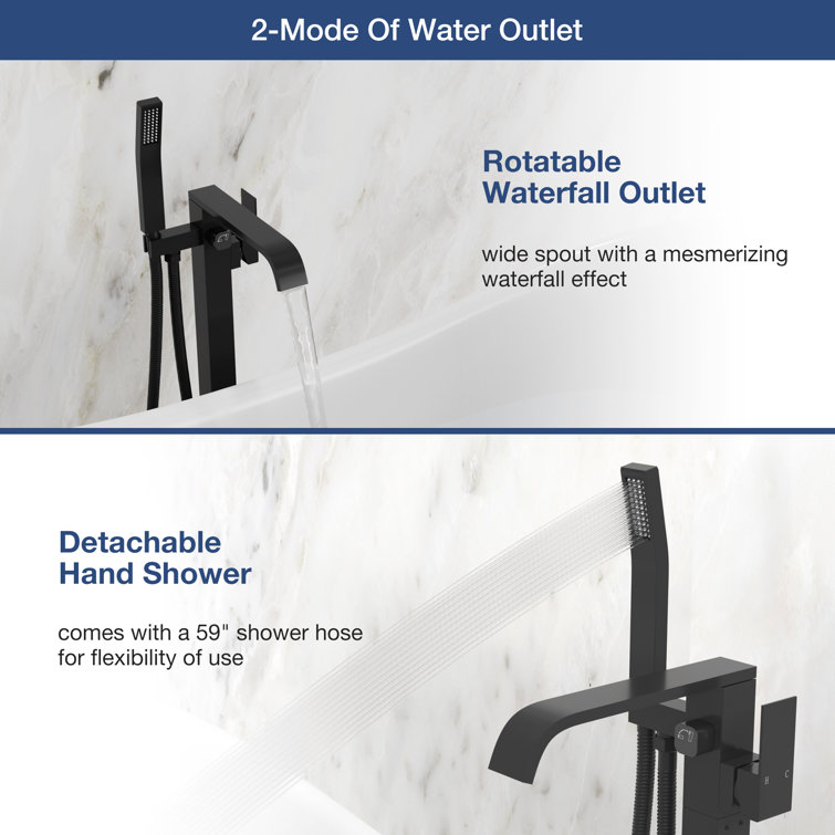 Matte Black Brass Freestanding Bathtub Faucet with Hand Shower