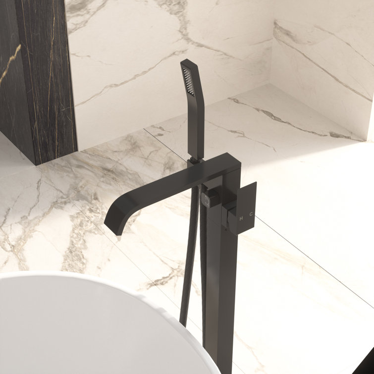 Matte Black Brass Freestanding Bathtub Faucet with Hand Shower