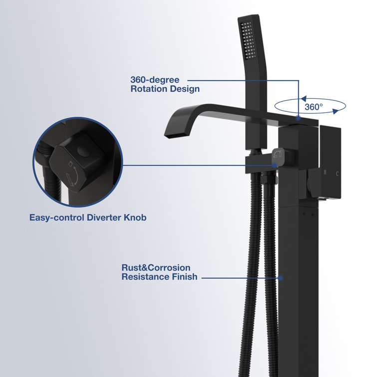 Matte Black Brass Freestanding Bathtub Faucet with Hand Shower