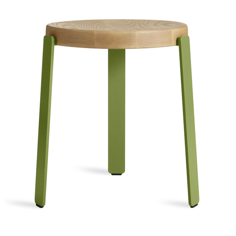 Golden Ash and Green Metal Wood Accent Stool