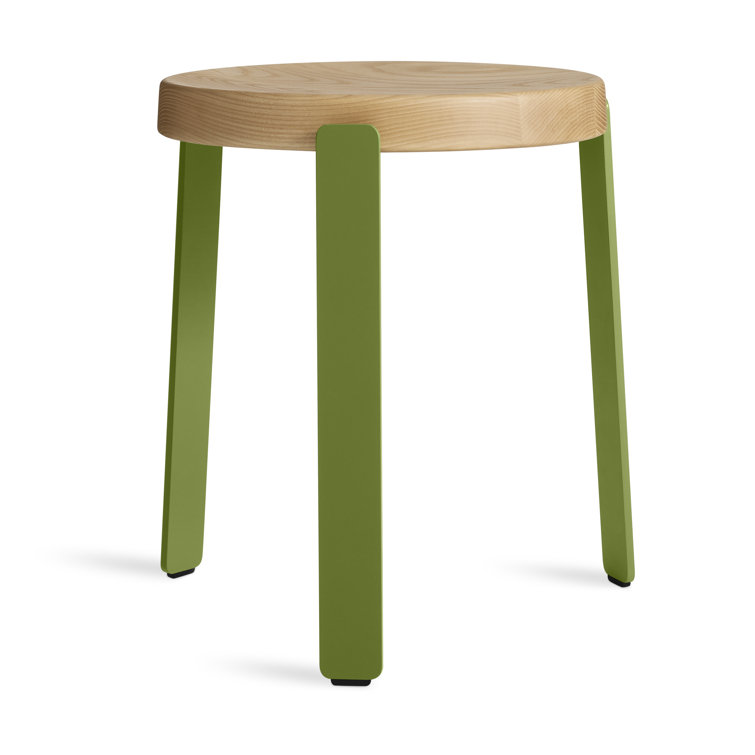 Golden Ash and Green Metal Wood Accent Stool