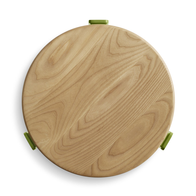 Golden Ash and Green Metal Wood Accent Stool