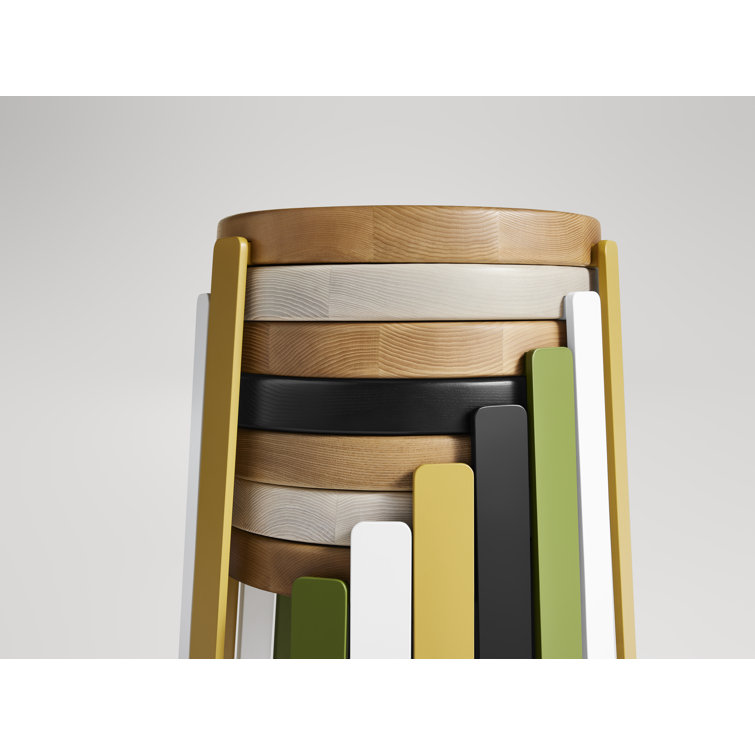 Golden Ash and Green Metal Wood Accent Stool