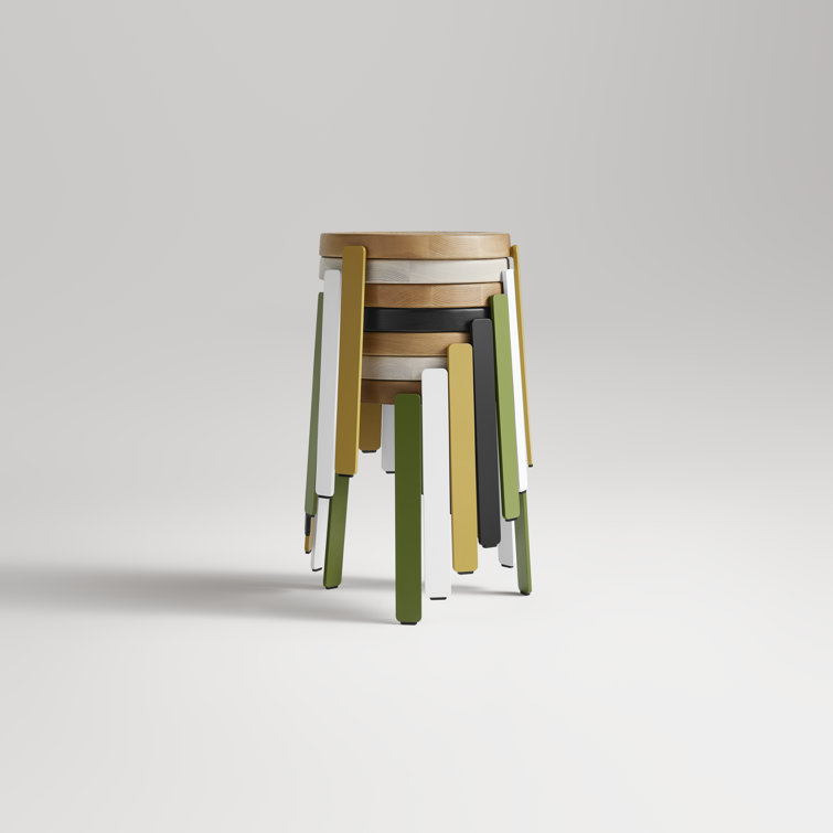 Golden Ash and Green Metal Wood Accent Stool