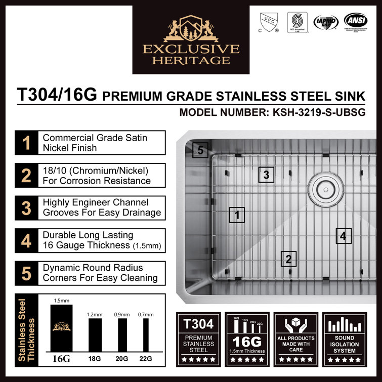 34-Inch Single Bowl Stainless Steel Undermount Kitchen Sink