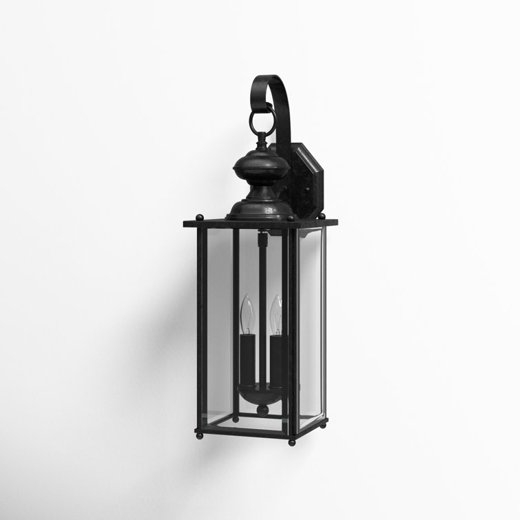 Black Aluminum 2-Light Outdoor Wall Lantern with Clear Glass Shade