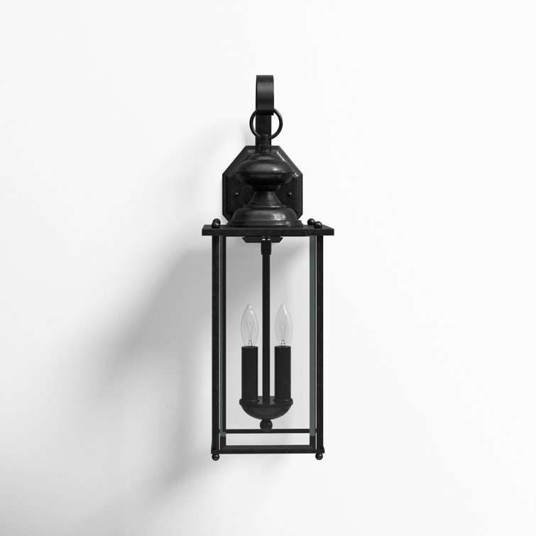 Black Aluminum 2-Light Outdoor Wall Lantern with Clear Glass Shade
