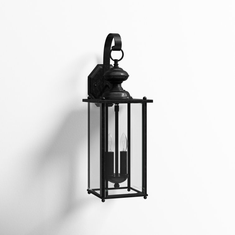 Black Aluminum 2-Light Outdoor Wall Lantern with Clear Glass Shade