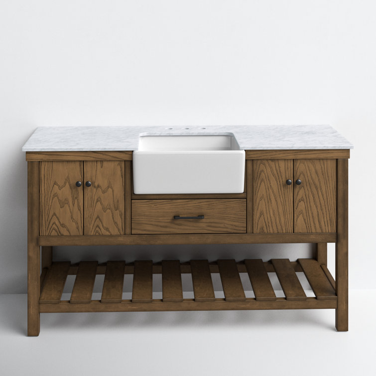 Driftwood Single Bathroom Vanity with Carrara White Marble Top