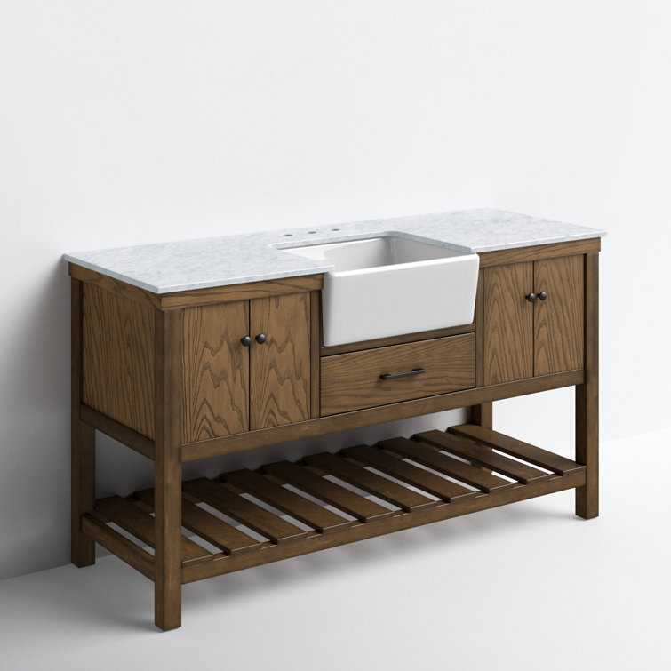 Driftwood Single Bathroom Vanity with Carrara White Marble Top