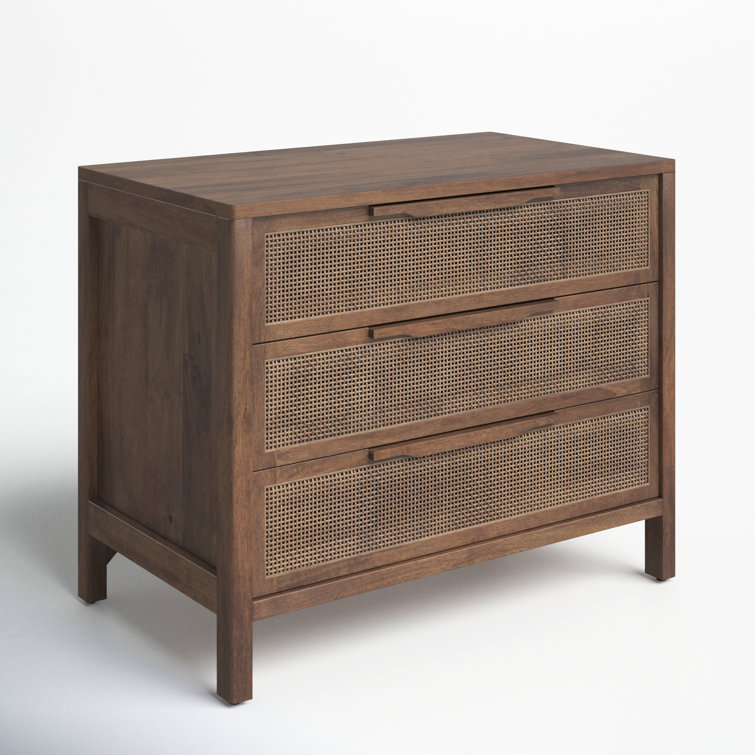 Brown Wash 3-Drawer Cane Chest with Wooden Handles