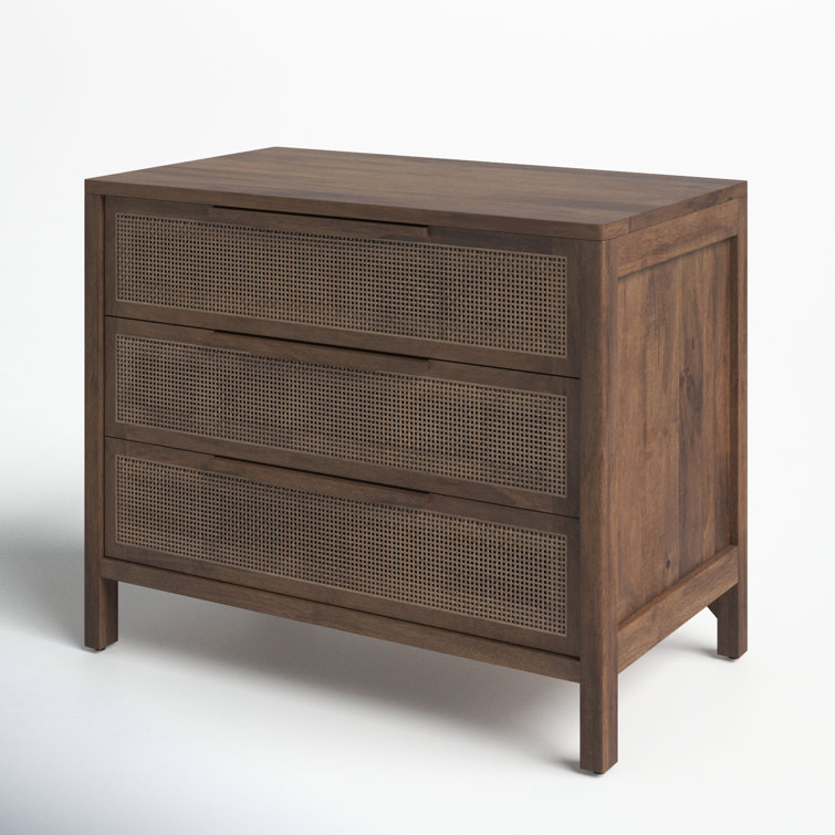Brown Wash 3-Drawer Cane Chest with Wooden Handles