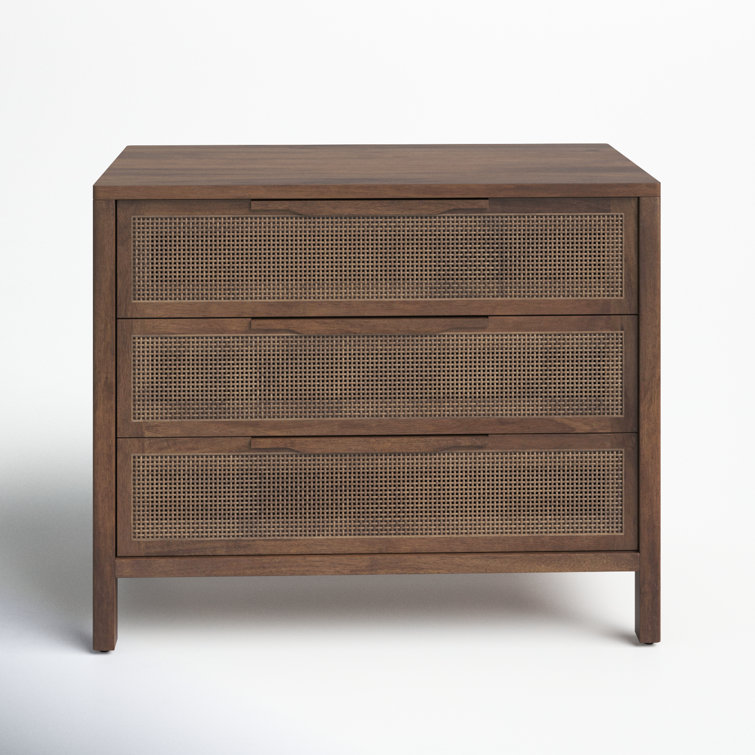 Brown Wash 3-Drawer Cane Chest with Wooden Handles