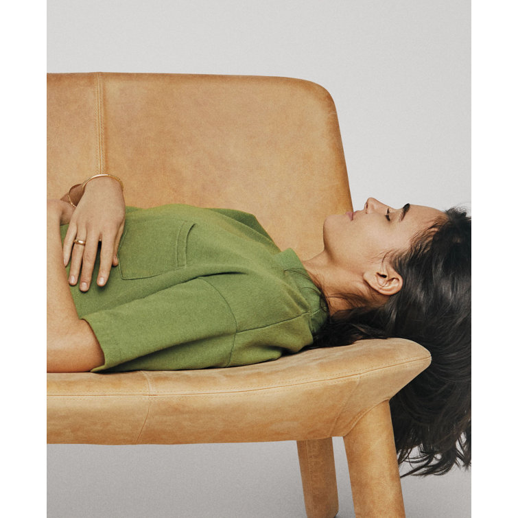 Camel Leather and Wool 3-Seater Settee with Metal Legs